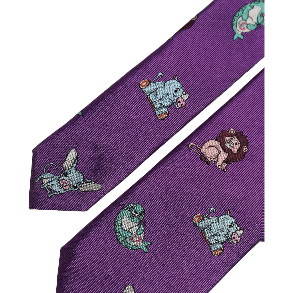Men Purple Animal Print Adjustable Tied Necktie Tie