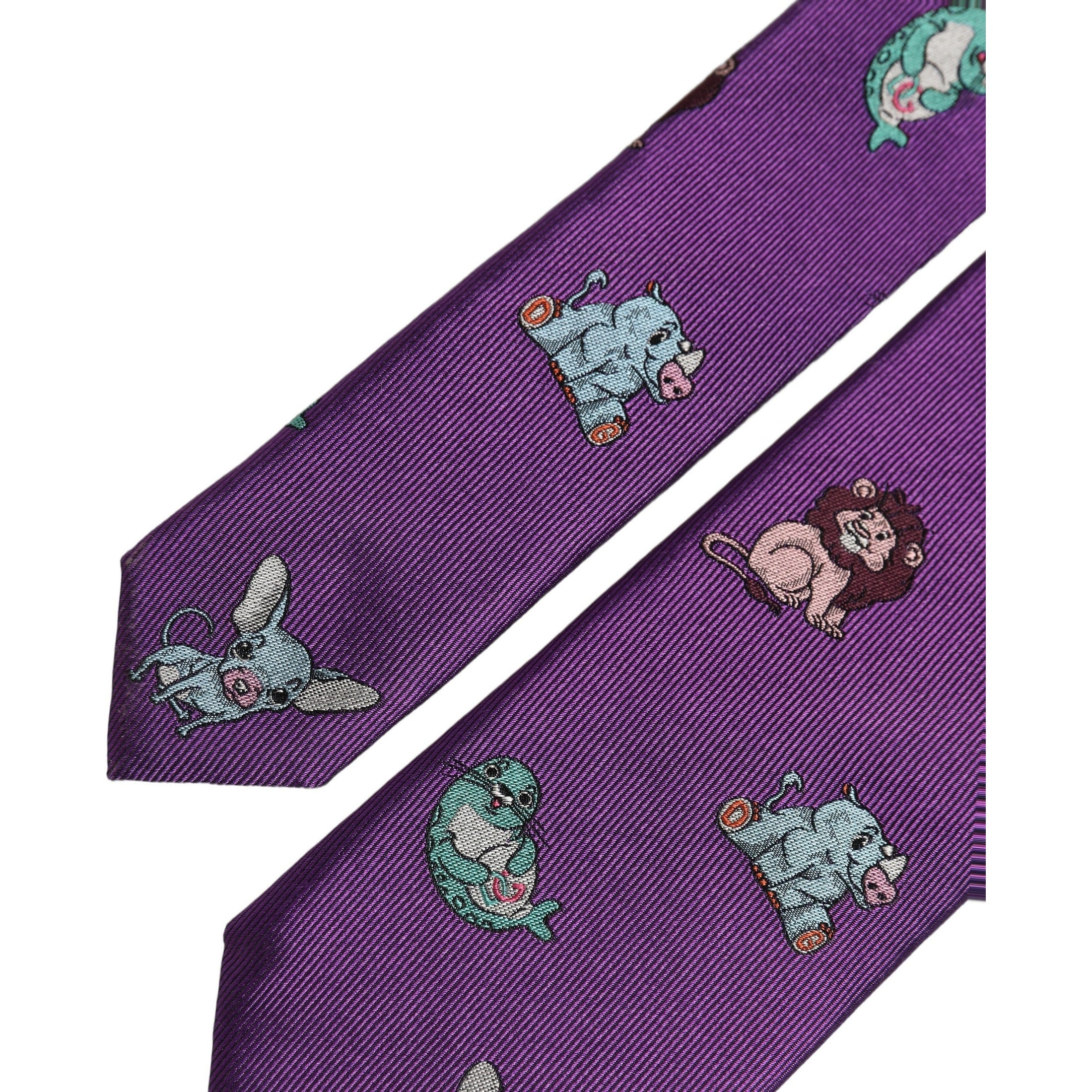 Men Purple Animal Print Adjustable Tied Necktie Tie