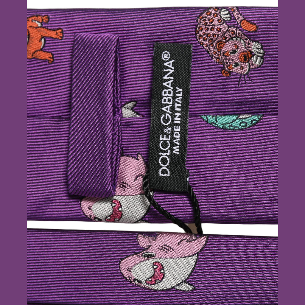 Men Purple Animal Print Adjustable Tied Necktie Tie