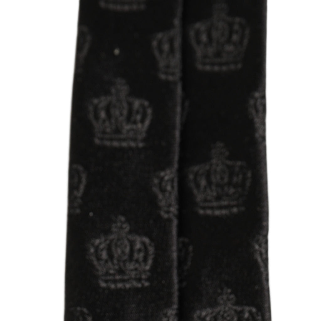 Men Black Crown Print Silk Adjustable Tied Necktie Tie