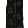 Men Black Crown Print Silk Adjustable Tied Necktie Tie