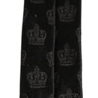 Men Black Crown Print Silk Adjustable Tied Necktie Tie