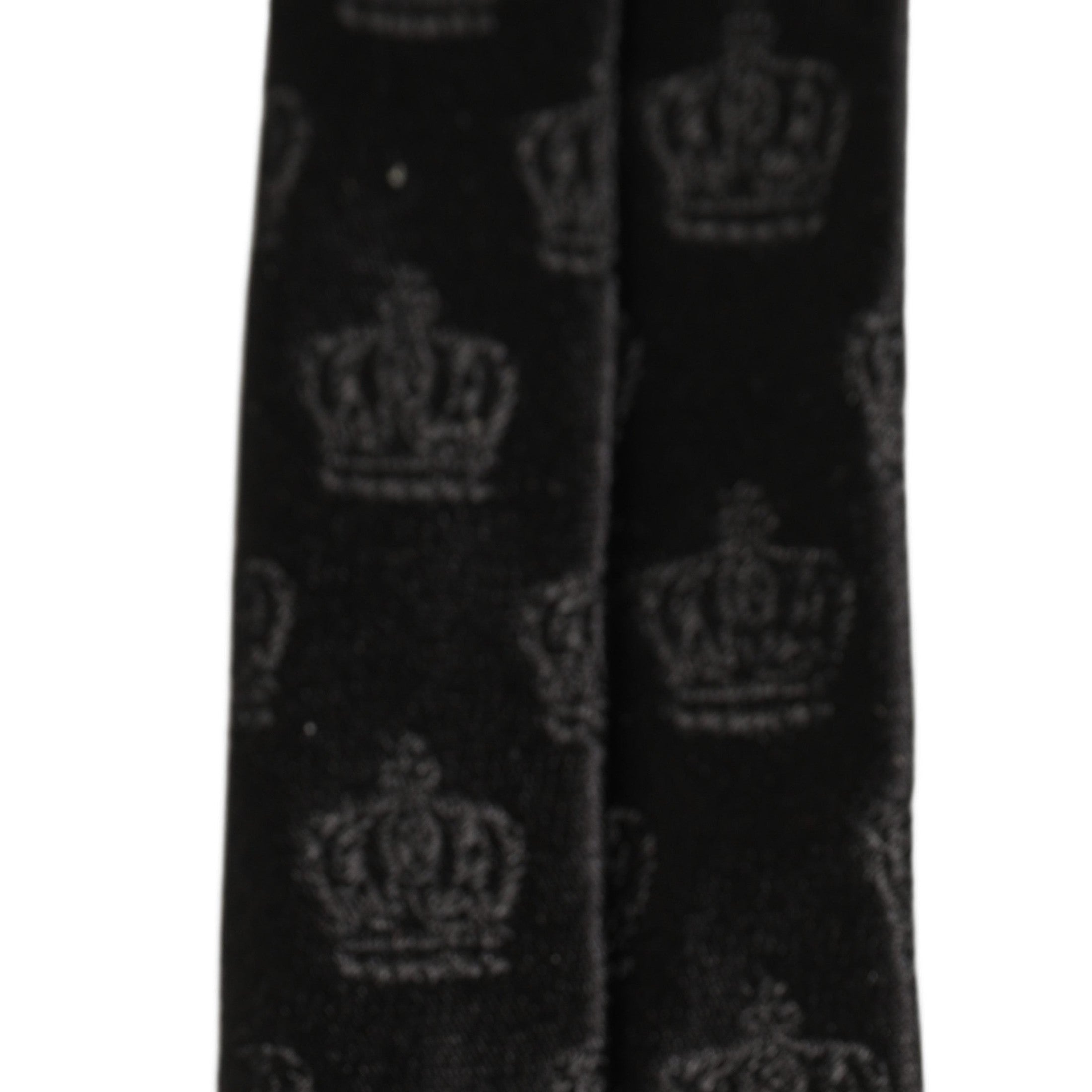 Men Black Crown Print Silk Adjustable Tied Necktie Tie