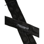 Men Black Crown Print Silk Adjustable Tied Necktie Tie