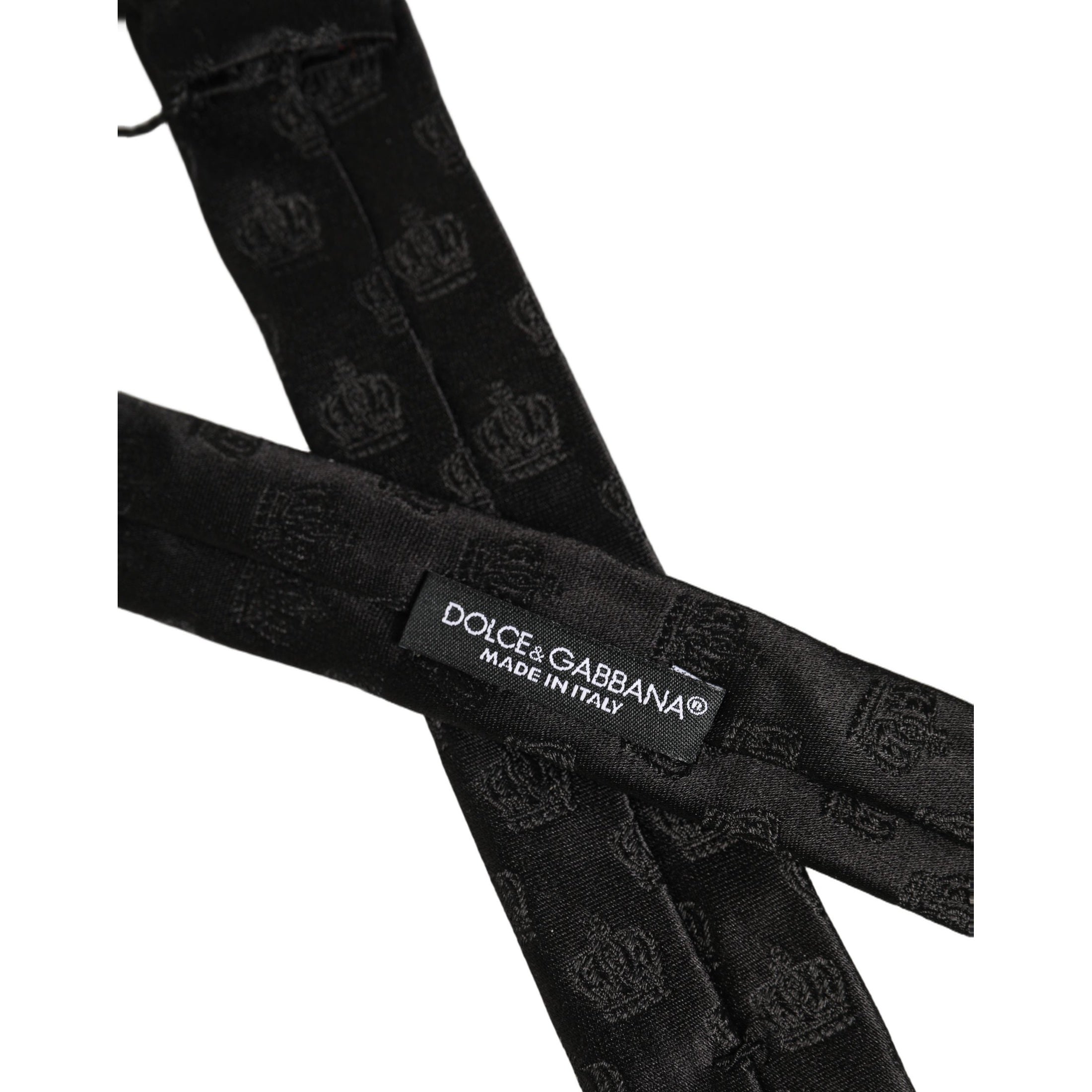 Men Black Crown Print Silk Adjustable Tied Necktie Tie