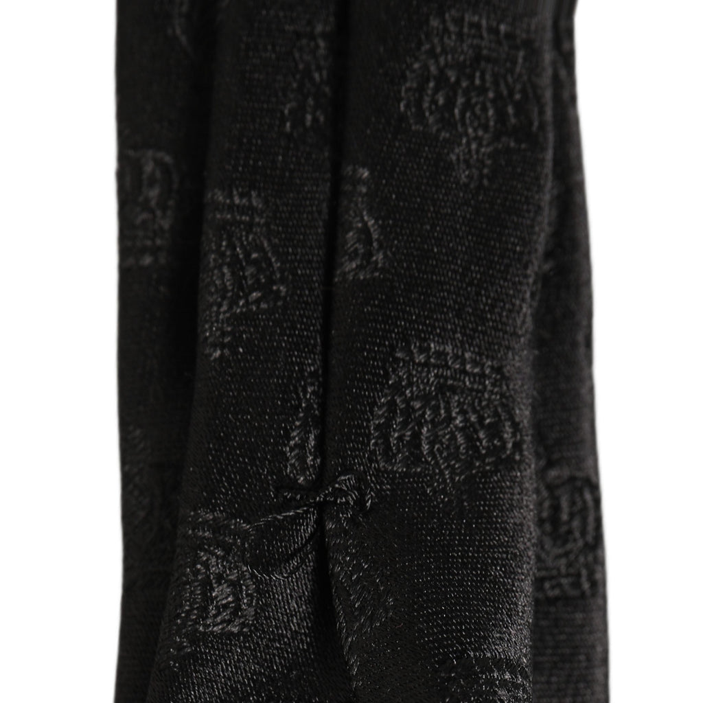 Men Black Crown Print Silk Adjustable Tied Necktie Tie