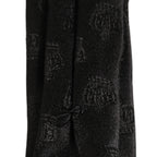 Men Black Crown Print Silk Adjustable Tied Necktie Tie