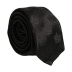 Men Black Crown Print Silk Adjustable Tied Necktie Tie