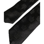 Men Black Crown Print Silk Adjustable Tied Necktie Tie