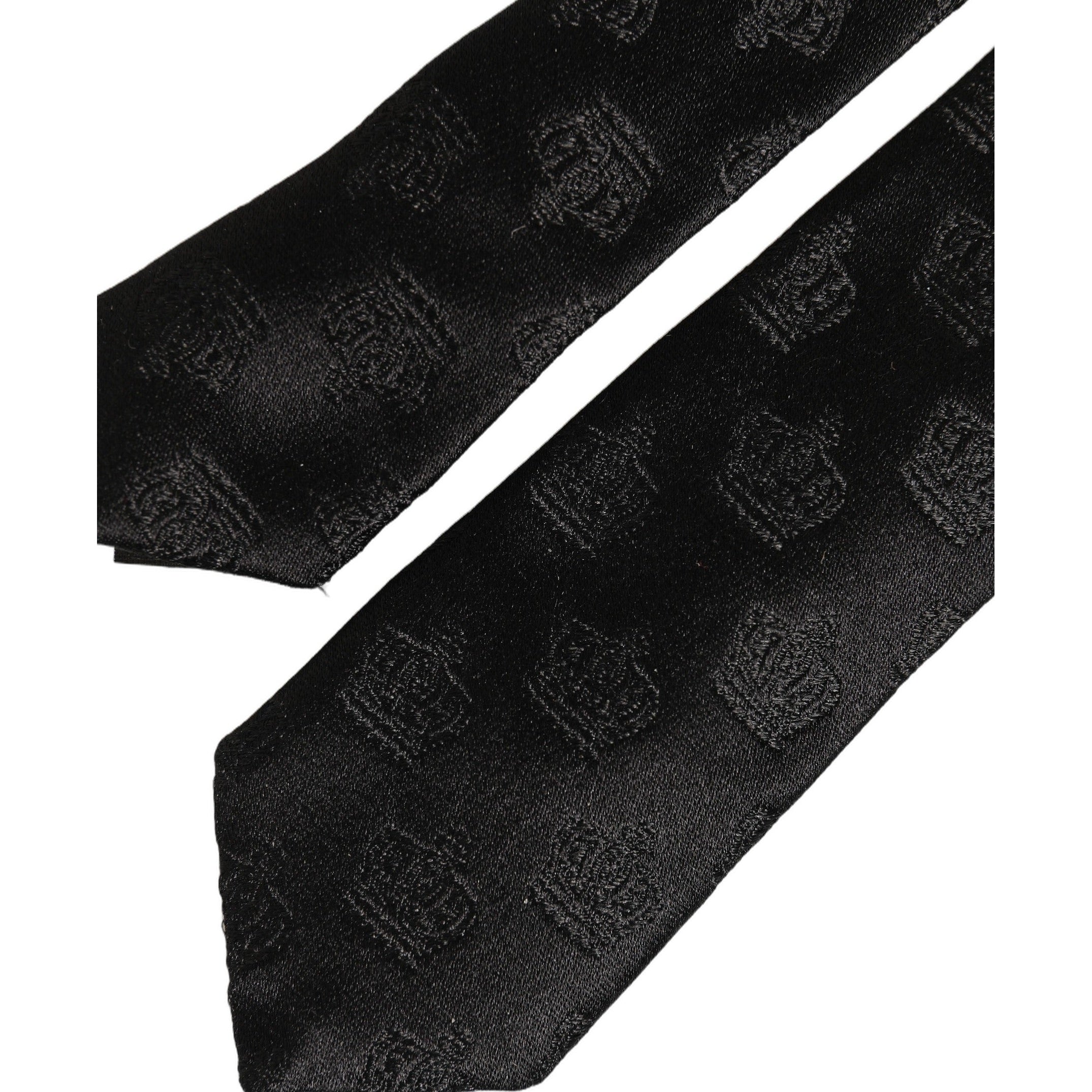 Men Black Crown Print Silk Adjustable Tied Necktie Tie