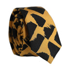 Men Black Yellow Patterned Adjustable Tied Necktie Tie