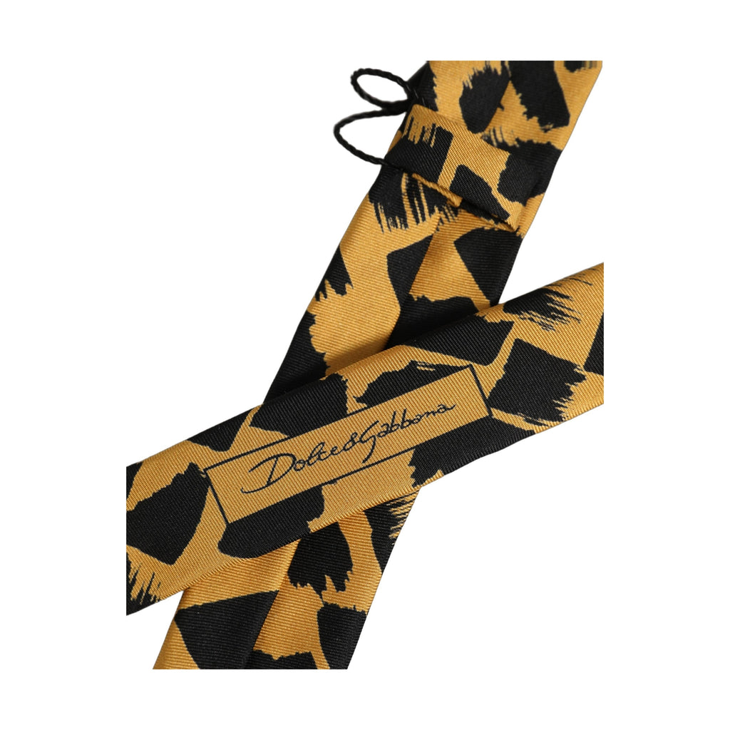 Men Black Yellow Patterned Adjustable Tied Necktie Tie