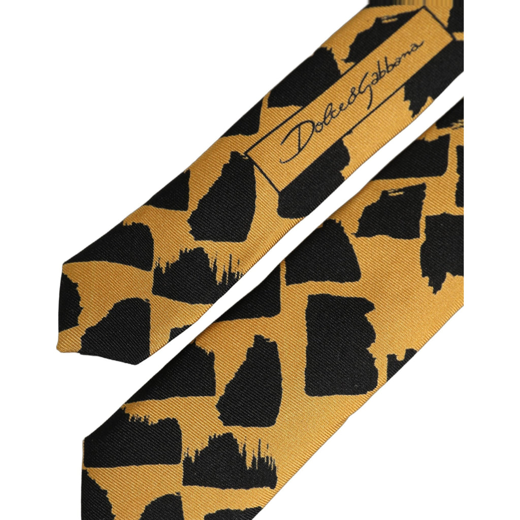 Men Black Yellow Patterned Adjustable Tied Necktie Tie
