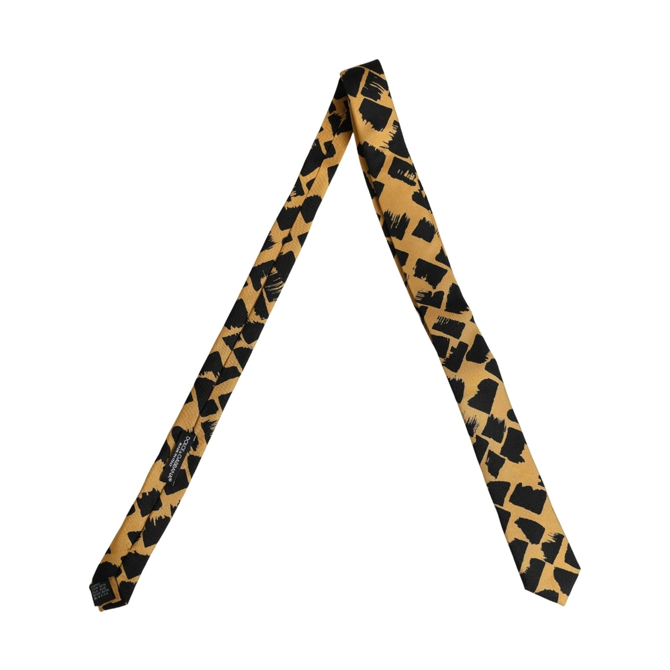 Men Black Yellow Patterned Adjustable Tied Necktie Tie