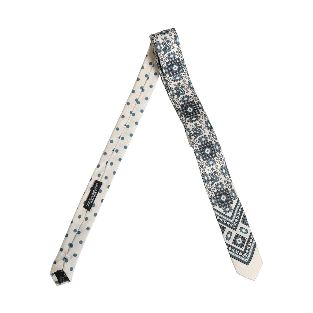 Men Off White Blue Geometric Adjustable Tied Necktie Tie