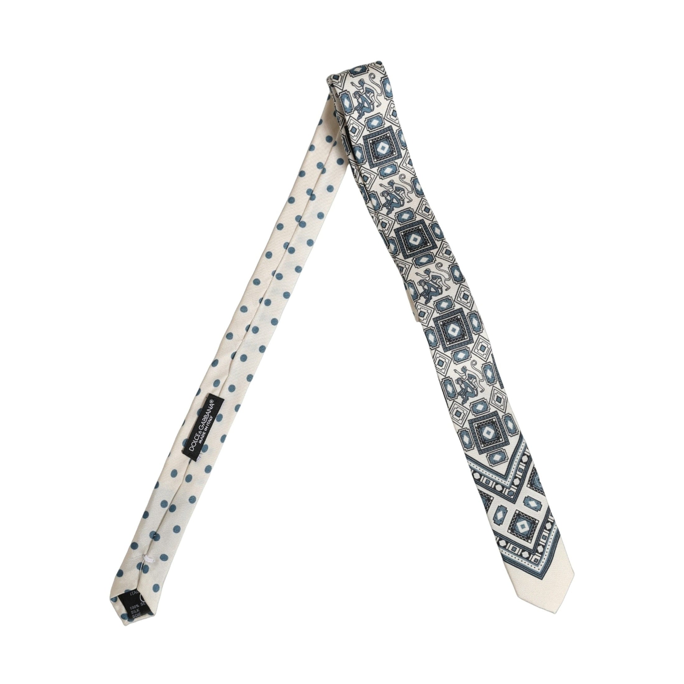 Men Off White Blue Geometric Adjustable Tied Necktie Tie