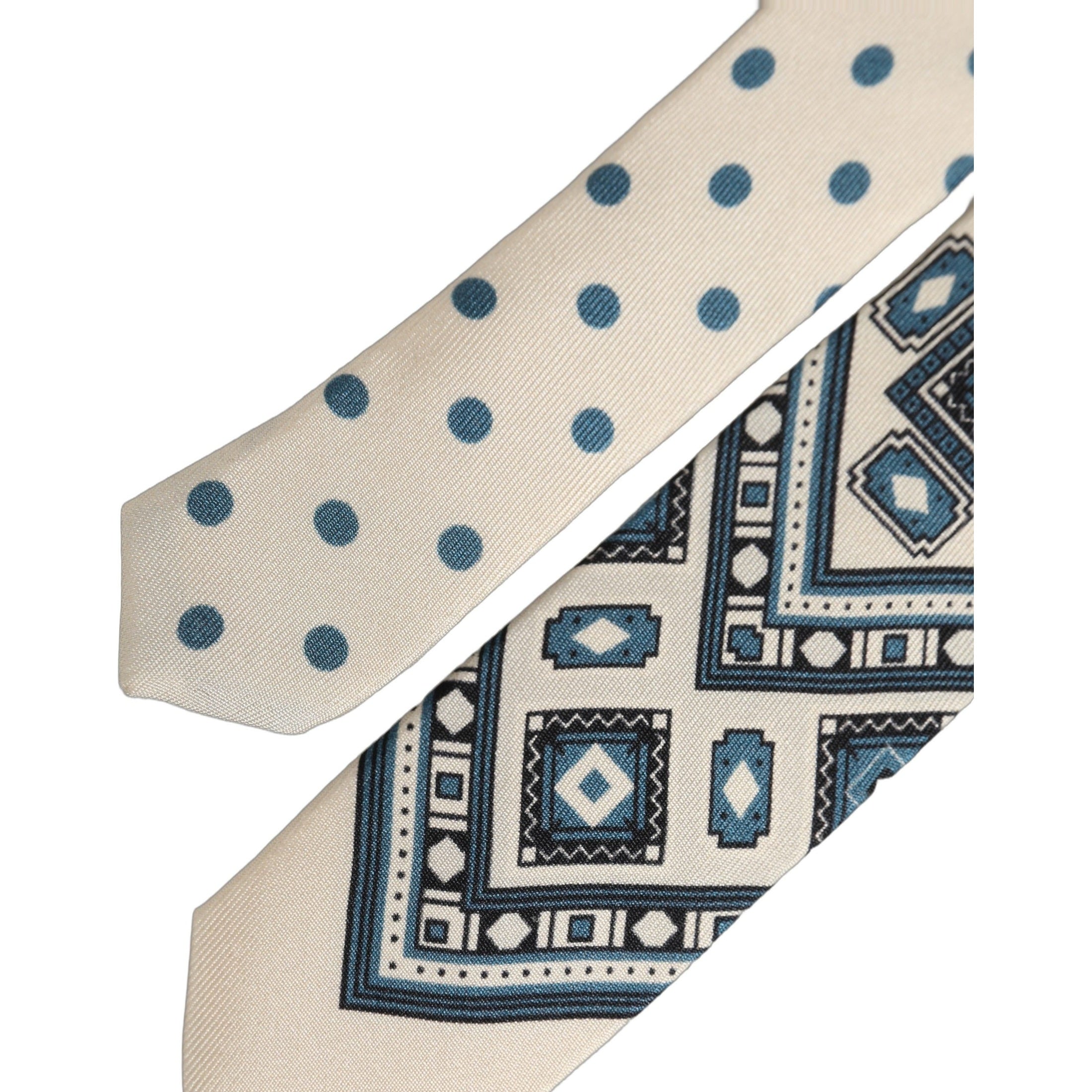 Men Off White Blue Geometric Adjustable Tied Necktie Tie