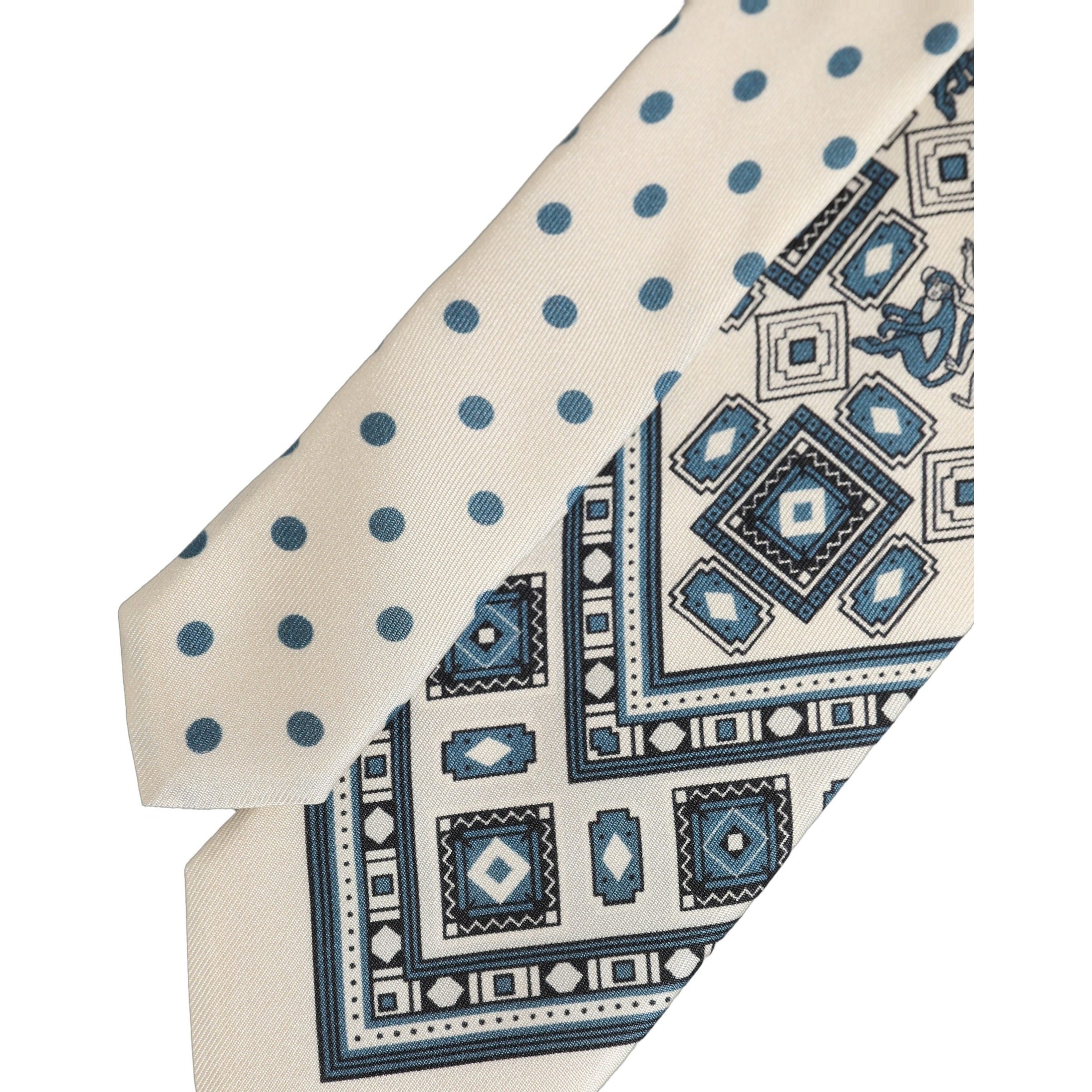 Men Off White Blue Geometric Adjustable Tied Necktie Tie
