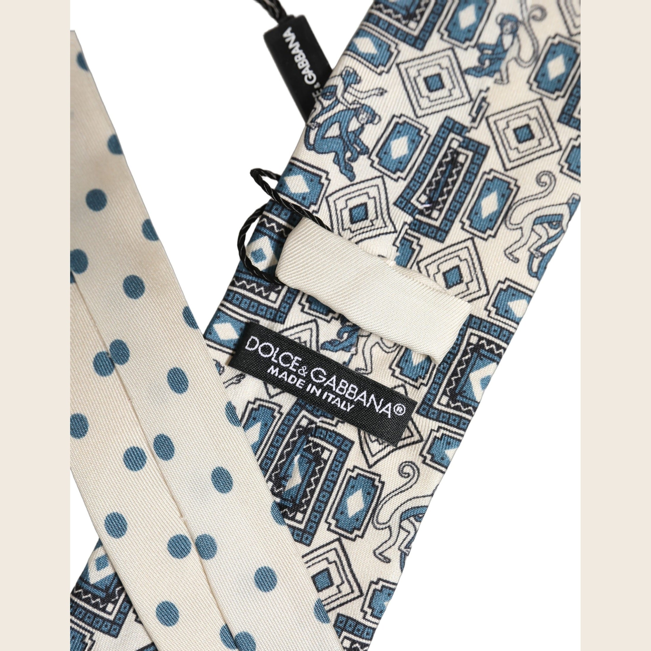 Men Off White Blue Geometric Adjustable Tied Necktie Tie