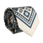 Men Off White Blue Geometric Adjustable Tied Necktie Tie
