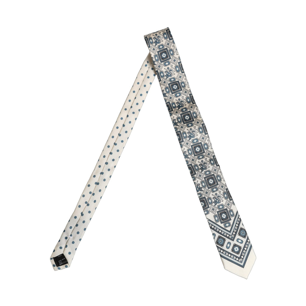 Men Off White Blue Geometric Adjustable Tied Necktie Tie