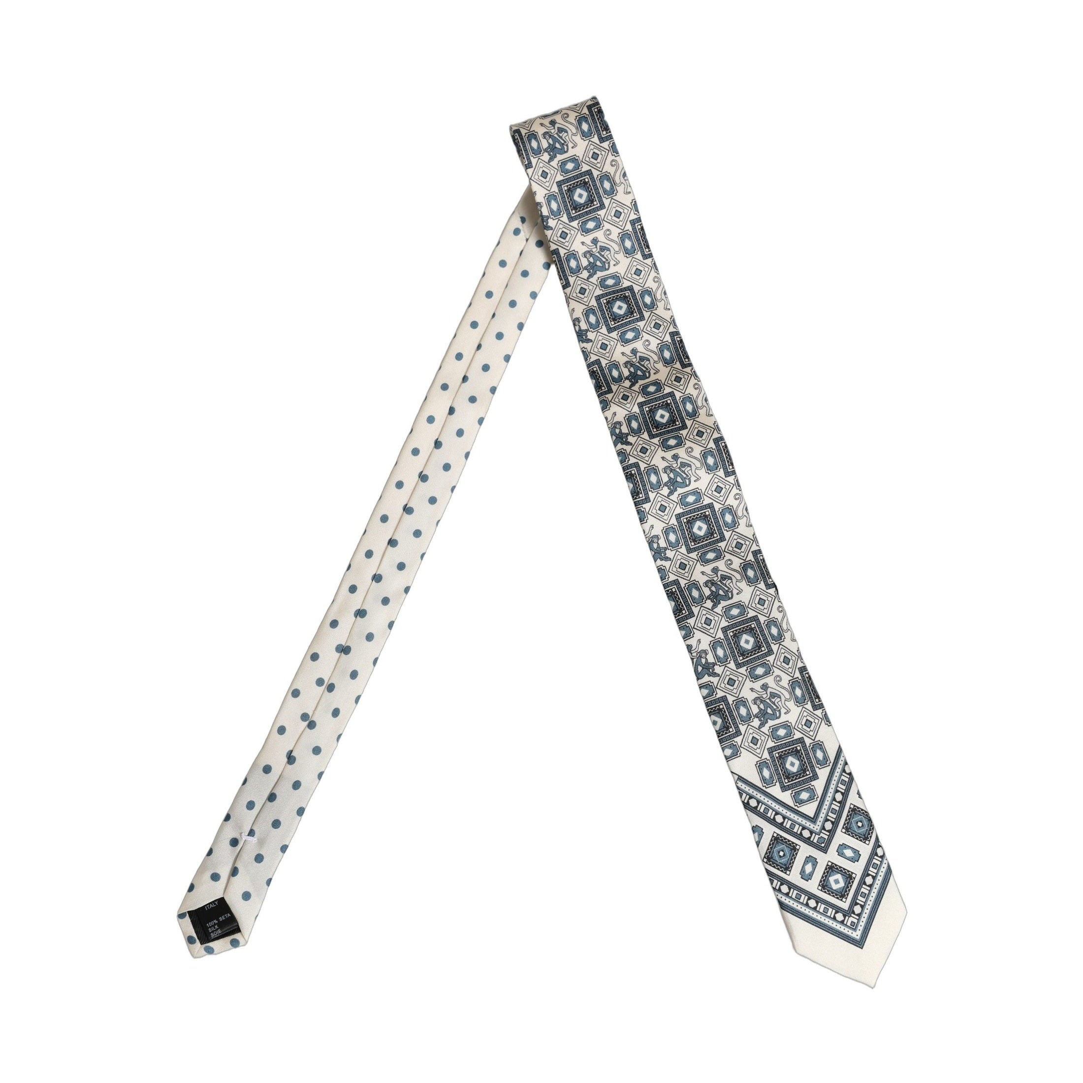 Men Off White Blue Geometric Adjustable Tied Necktie Tie