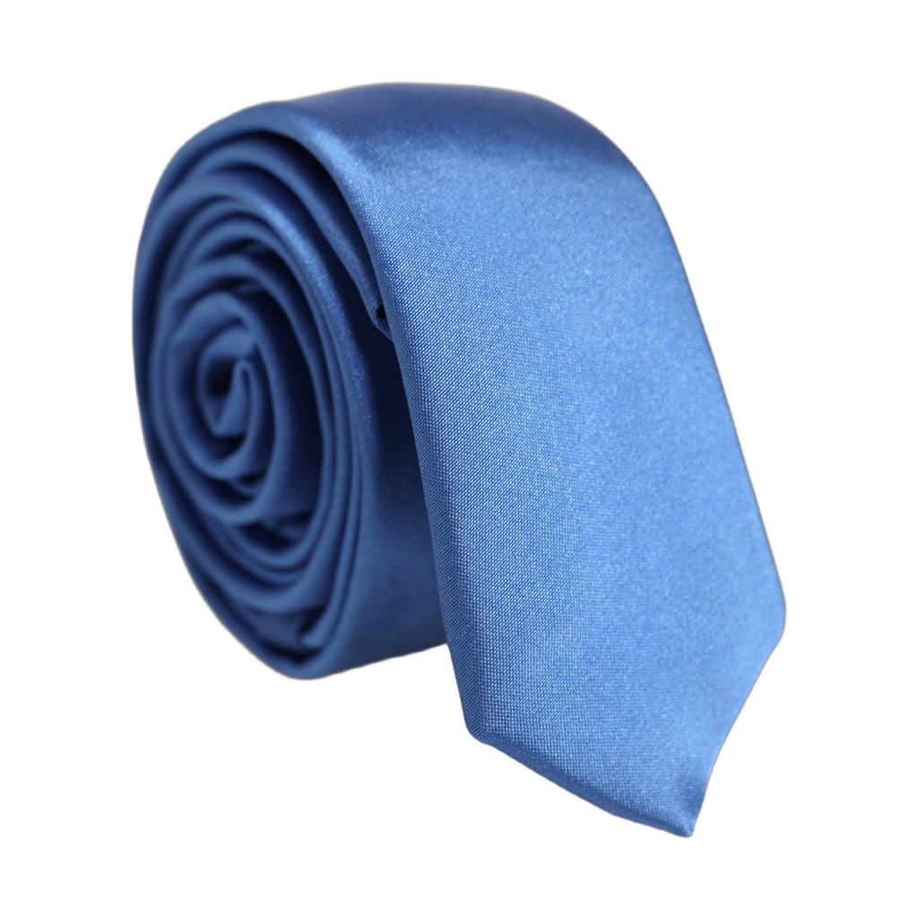 Men Blue 100% Silk Satin Adjustable Tied Necktie Tie