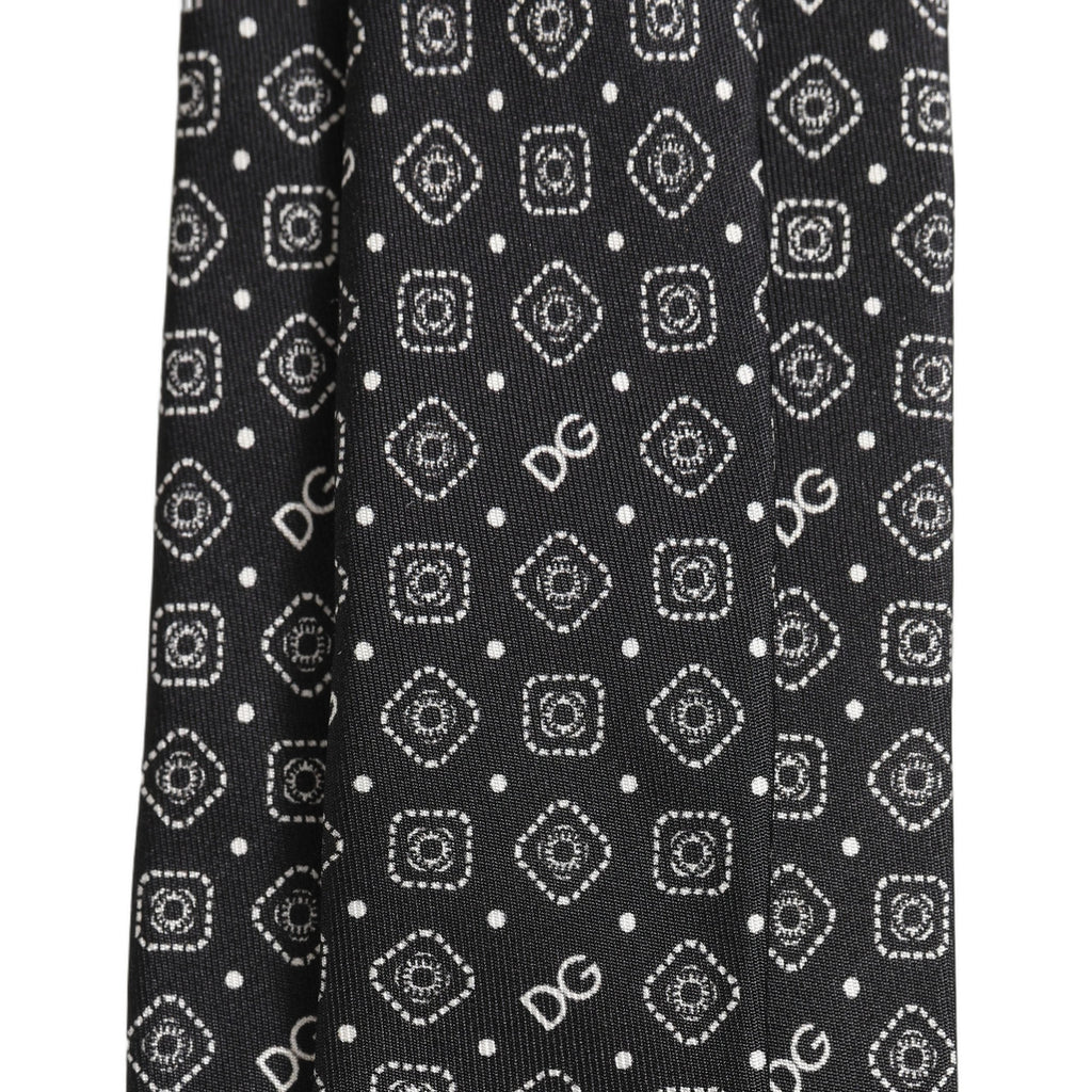 Men Black DG Logo 100% Silk Adjustable Tied Necktie Tie