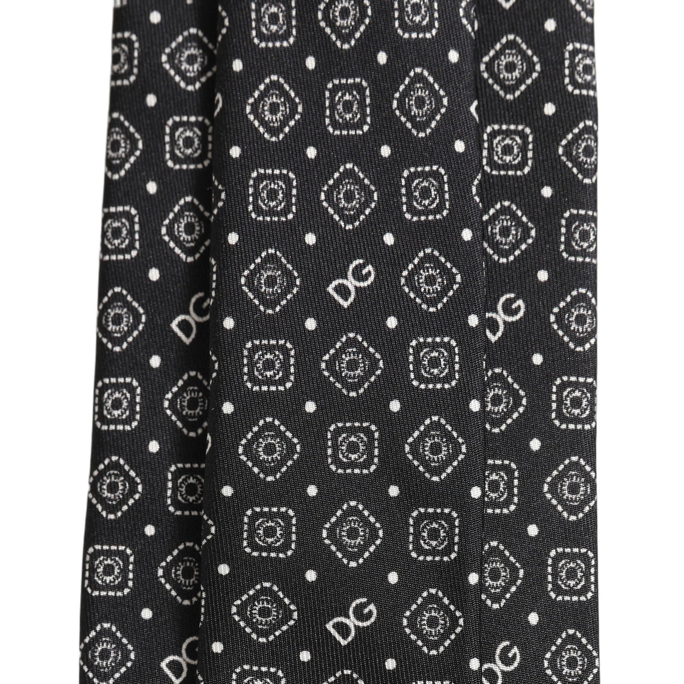 Men Black DG Logo 100% Silk Adjustable Tied Necktie Tie