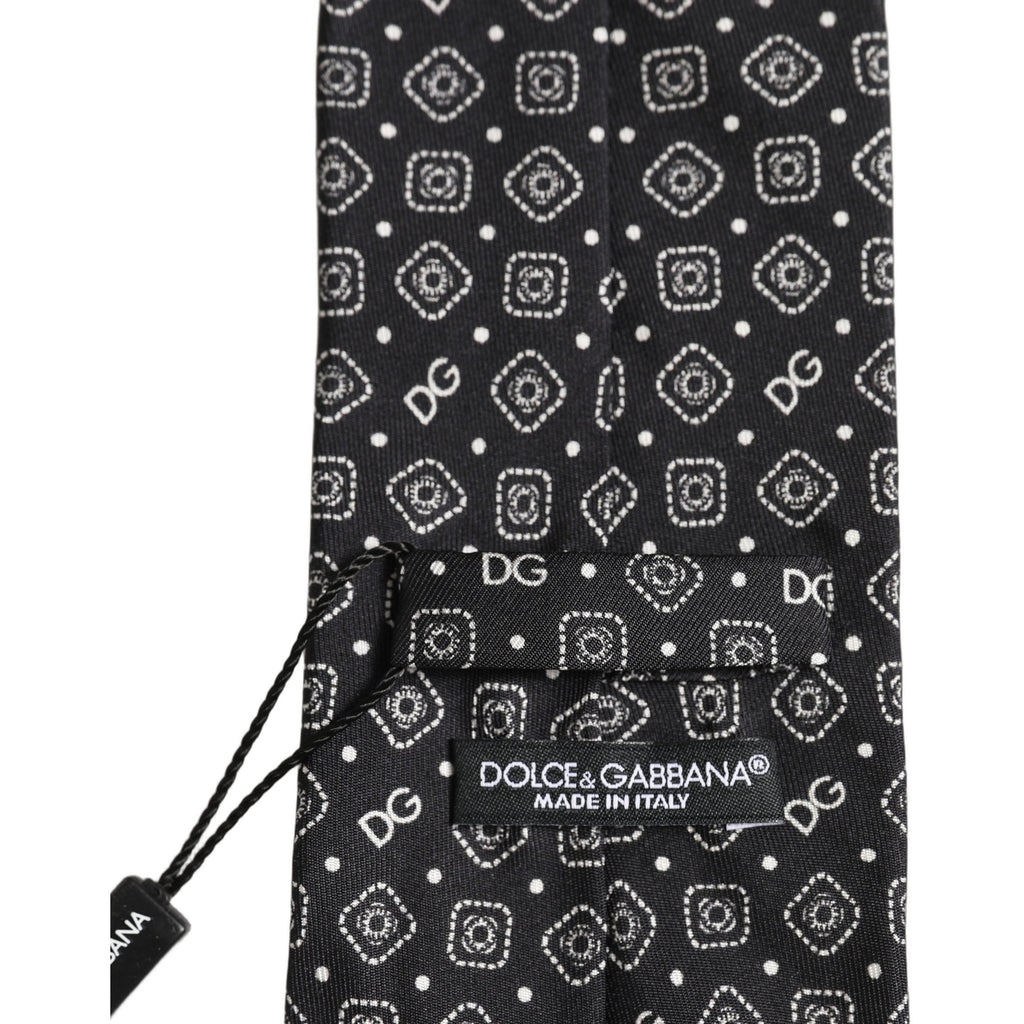 Men Black DG Logo 100% Silk Adjustable Tied Necktie Tie