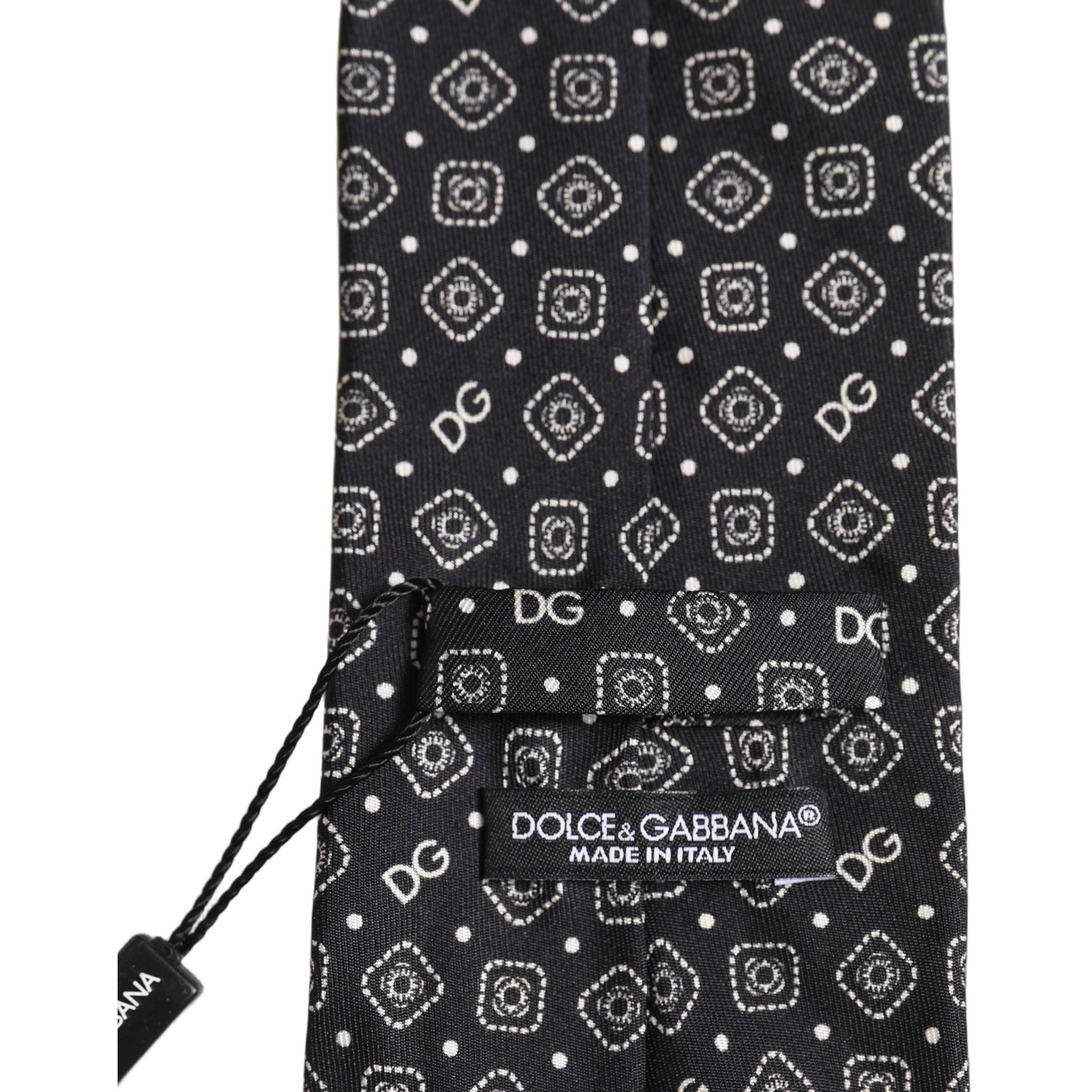 Men Black DG Logo 100% Silk Adjustable Tied Necktie Tie