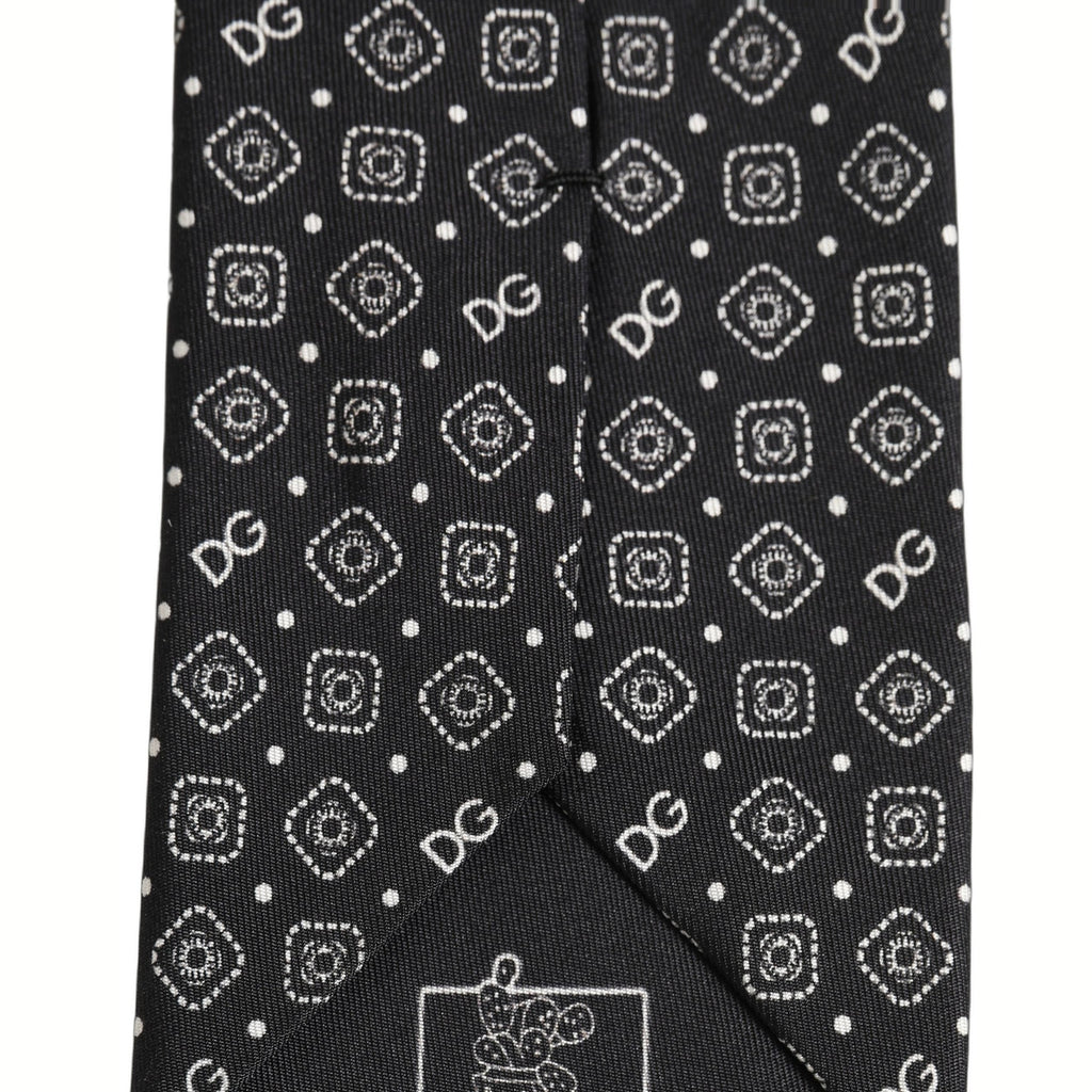 Men Black DG Logo 100% Silk Adjustable Tied Necktie Tie