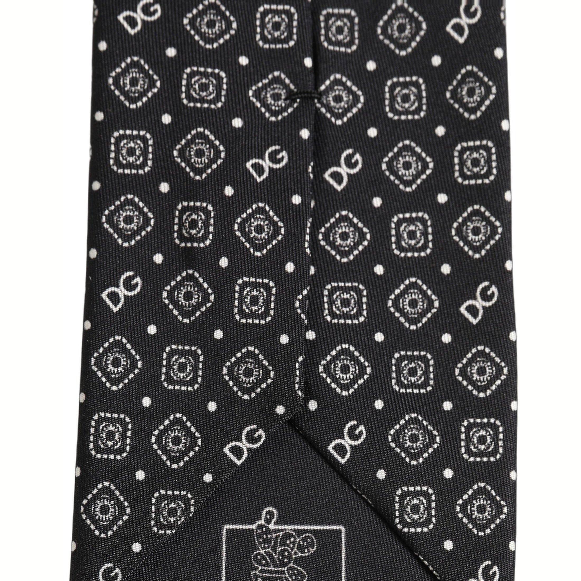 Men Black DG Logo 100% Silk Adjustable Tied Necktie Tie