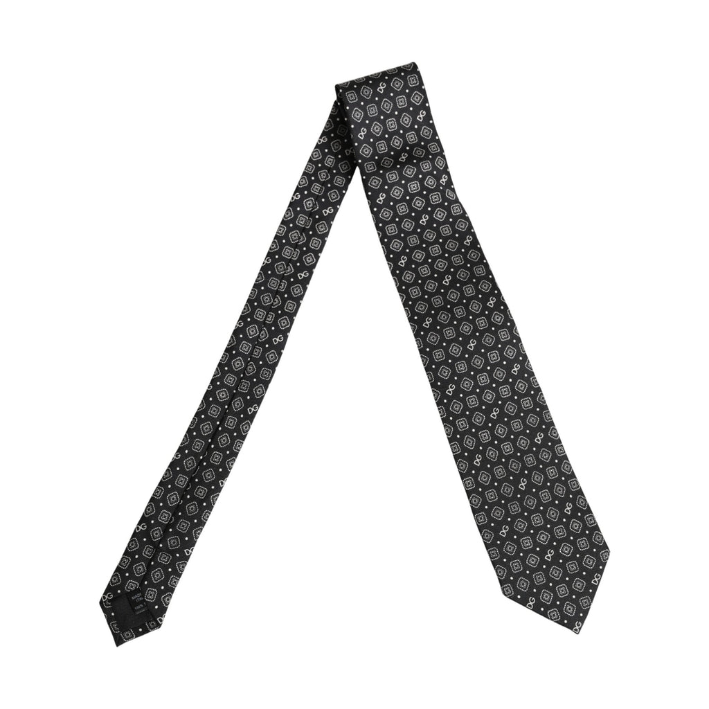 Men Black DG Logo 100% Silk Adjustable Tied Necktie Tie
