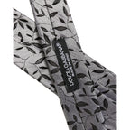 Men Gray Leaf Pattern Silk Adjustable Tied Necktie Tie