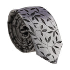 Men Gray Leaf Pattern Silk Adjustable Tied Necktie Tie