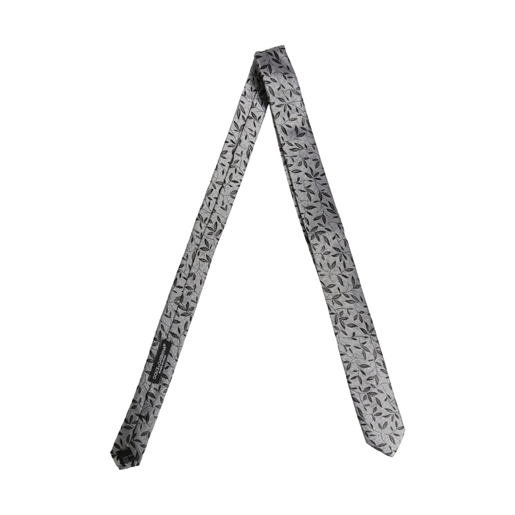 Men Gray Leaf Pattern Silk Adjustable Tied Necktie Tie