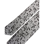 Men Gray Leaf Pattern Silk Adjustable Tied Necktie Tie