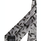 Men Gray Leaf Pattern Silk Adjustable Tied Necktie Tie