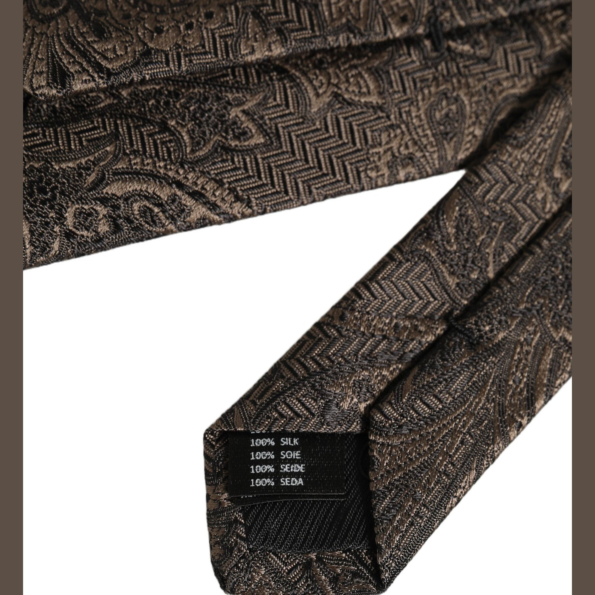 Men Brown Paisley 100% Silk Adjustable Tied Necktie Tie