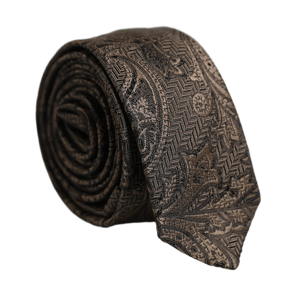 Men Brown Paisley 100% Silk Adjustable Tied Necktie Tie