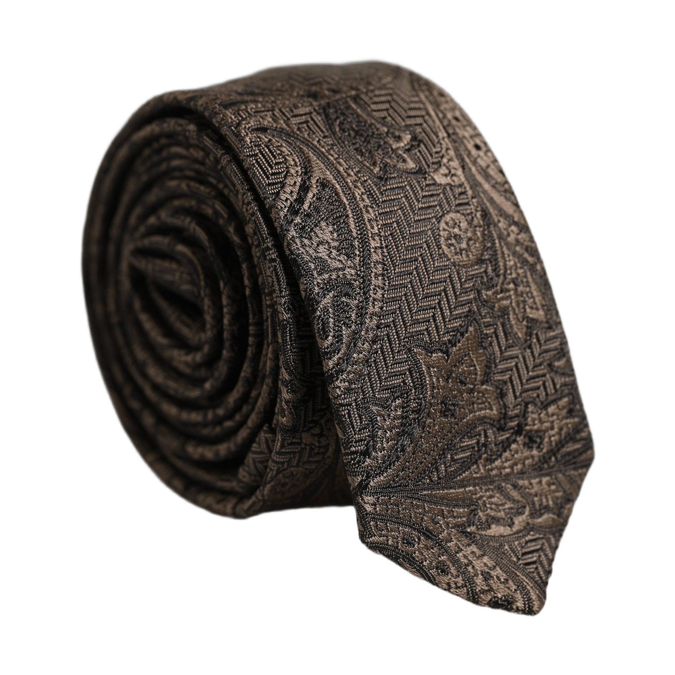 Men Brown Paisley 100% Silk Adjustable Tied Necktie Tie