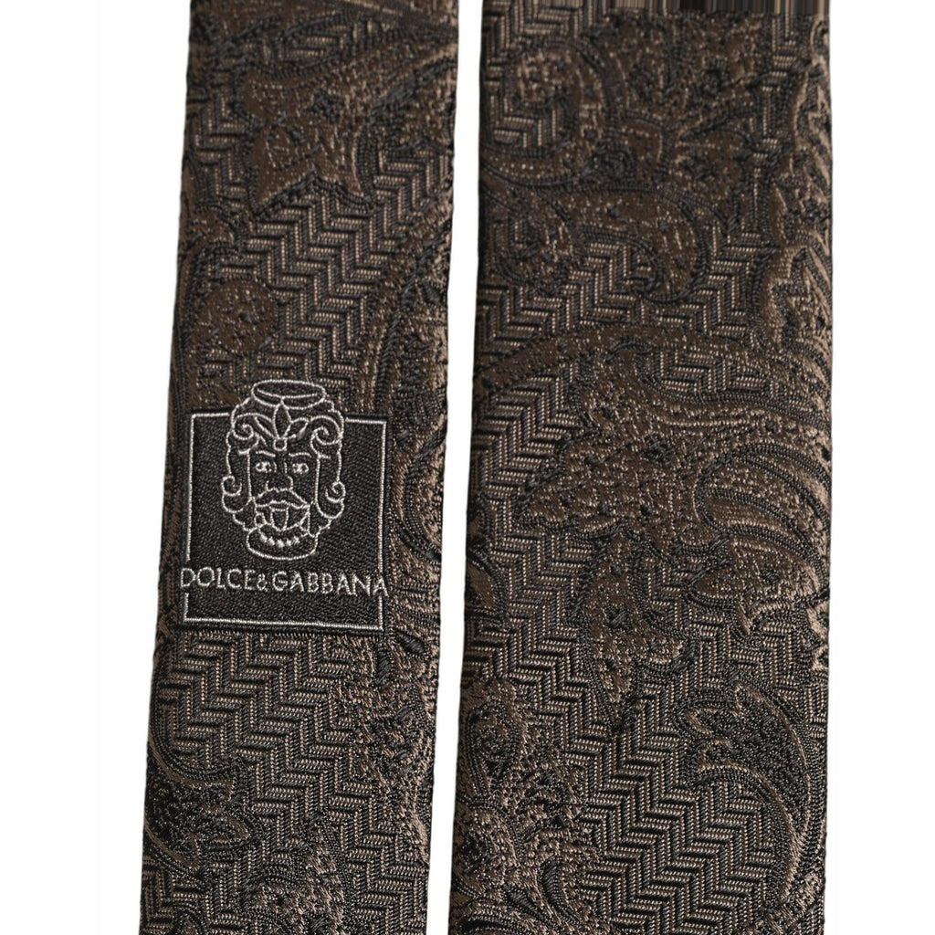 Men Brown Paisley 100% Silk Adjustable Tied Necktie Tie
