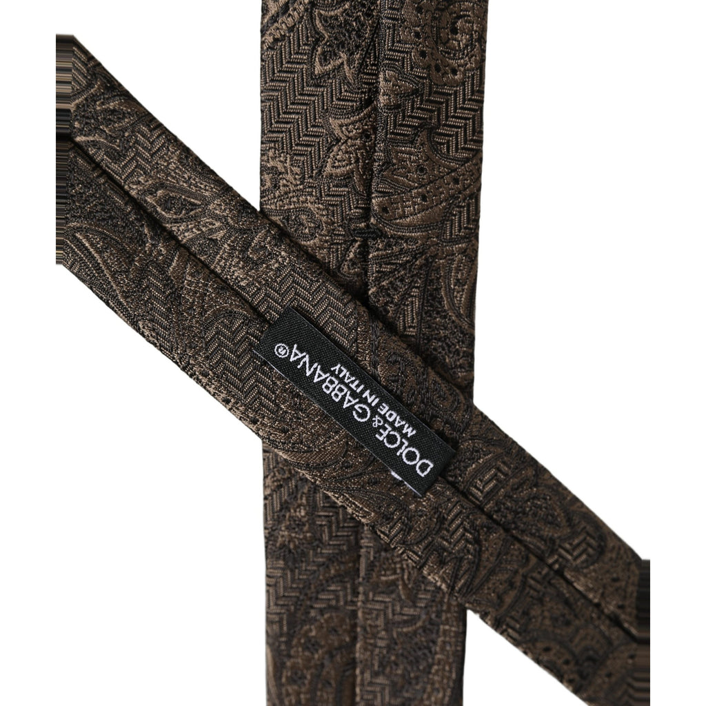 Men Brown Paisley 100% Silk Adjustable Tied Necktie Tie
