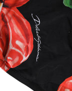 Black Floral Print Nylon Beachwear Bikini Bottom