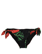 Black Floral Print Nylon Beachwear Bikini Bottom