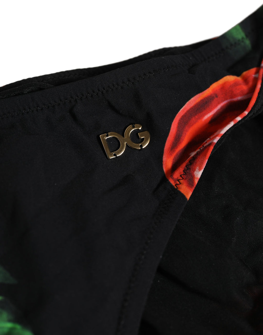 Black Floral Print Nylon Beachwear Bikini Bottom