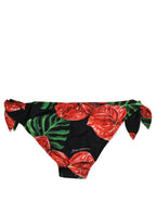 Black Floral Print Nylon Beachwear Bikini Bottom