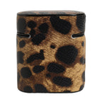 Brown Leopard Calf Leather Metal Logo Plaque Airpods Case