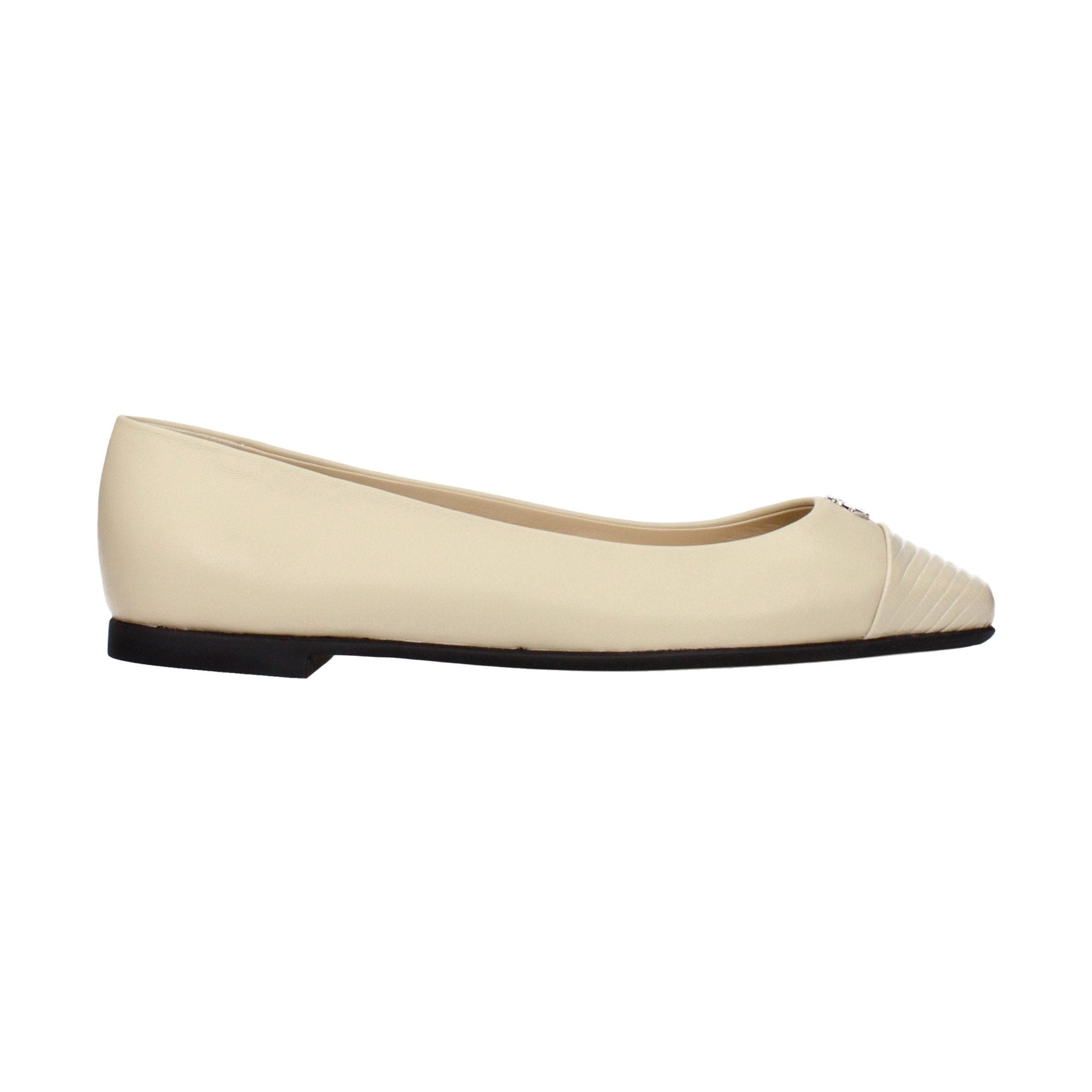 Beige Leather Ballet Flats